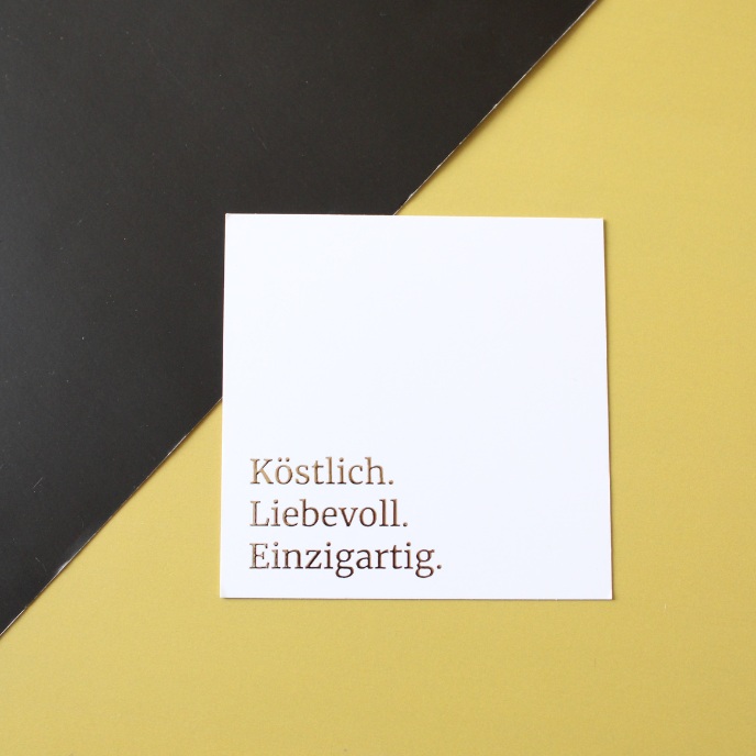 Postkarte "Köstlich. Liebevoll. Einzigartig"